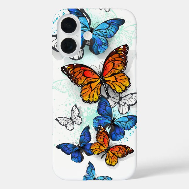 Flying Butterflies Morpho und Monarch iPhone 16 Hülle (Rückseite)