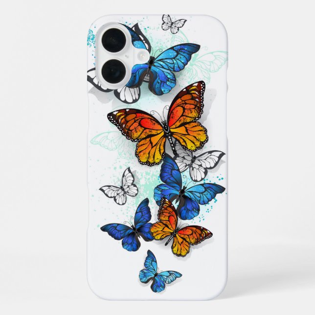 Flying Butterflies Morpho und Monarch iPhone 16 Plus Hülle (Rückseite)