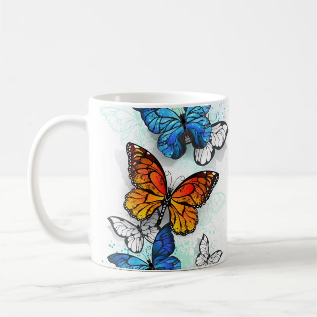 Flying Butterflies Morpho und Monarch Kaffeetasse (Links)