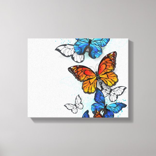 Flying Butterflies Morpho und Monarch Leinwanddruck (Vorderseite)