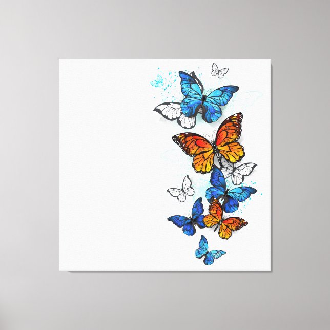 Flying Butterflies Morpho und Monarch Leinwanddruck (Vorderseite)