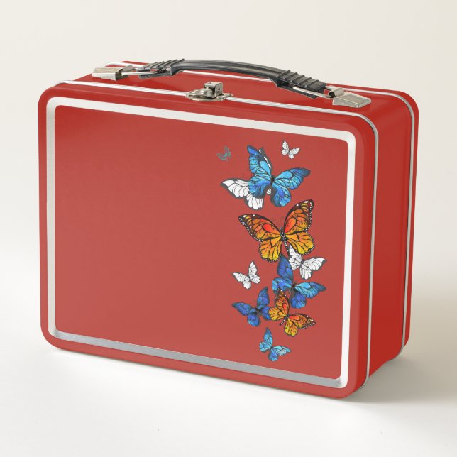 Flying Butterflies Morpho und Monarch Metall Brotdose (Vorderseite)
