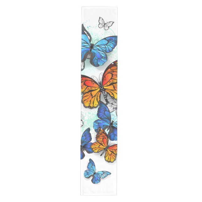 Flying Butterflies Morpho und Monarch Mittelgroßer Tischläufer (Vorderseite)
