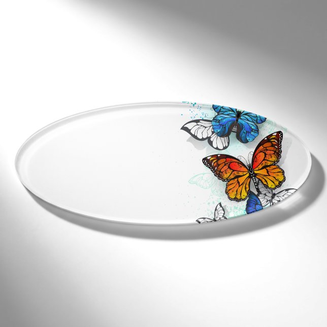 Flying Butterflies Morpho und Monarch Namenschild (Vorderseite)