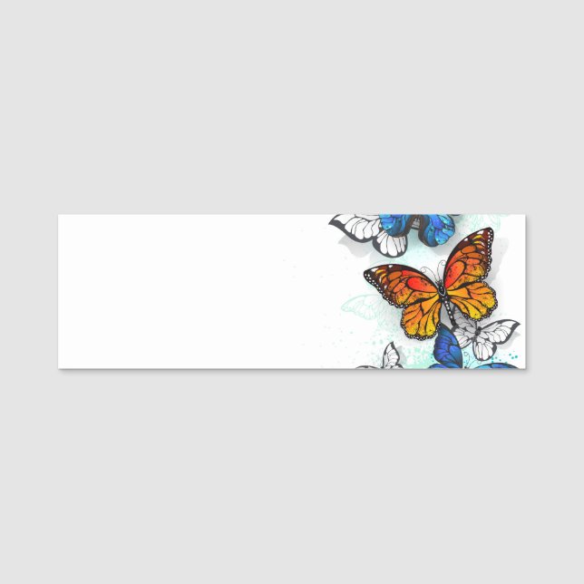 Flying Butterflies Morpho und Monarch Namensschild (Vorderseite)