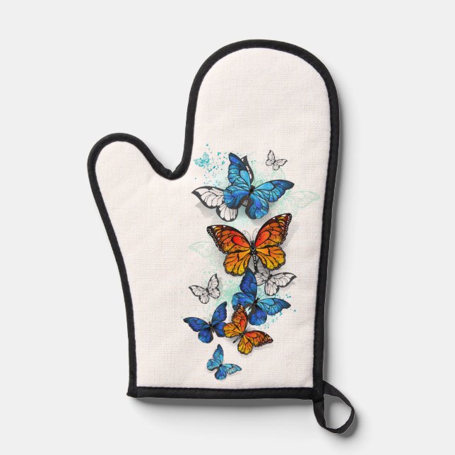 Flying Butterflies Morpho und Monarch Ofenhandschuh (Vorderseite)