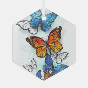 Flying Butterflies Morpho und Monarch Ornament Aus Glas