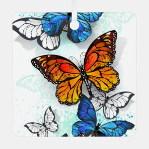 Flying Butterflies Morpho und Monarch Ornament Aus Metall