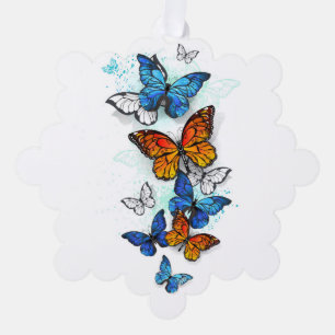 Flying Butterflies Morpho und Monarch Ornament Karte