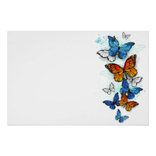 Flying Butterflies Morpho und Monarch Poster