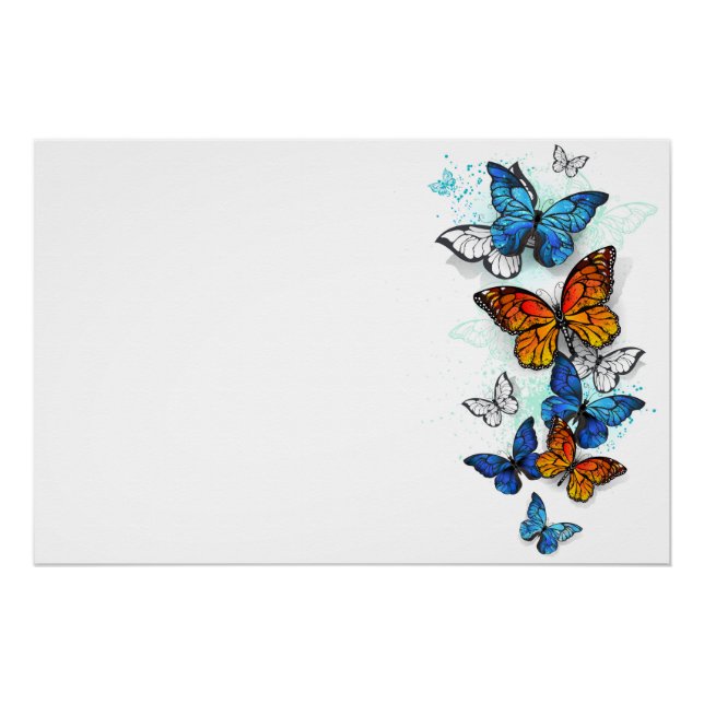 Flying Butterflies Morpho und Monarch Poster (Vorderseite)