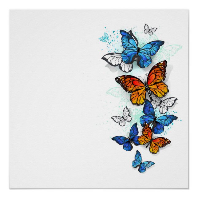 Flying Butterflies Morpho und Monarch Poster (Vorderseite)