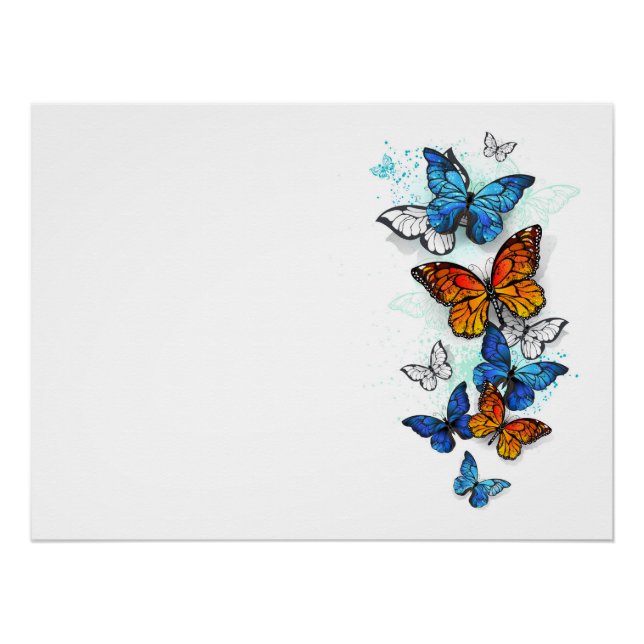 Flying Butterflies Morpho und Monarch Poster (Vorderseite)