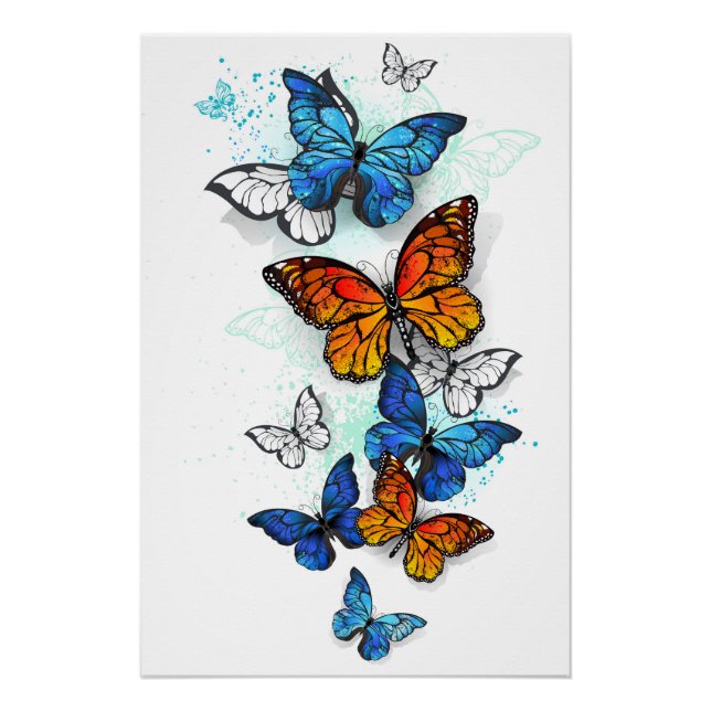 Flying Butterflies Morpho und Monarch Poster (Vorderseite)