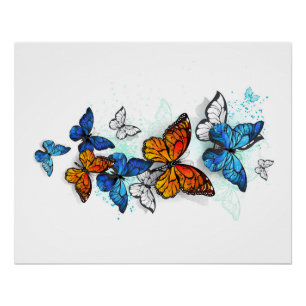 Flying Butterflies Morpho und Monarch Poster
