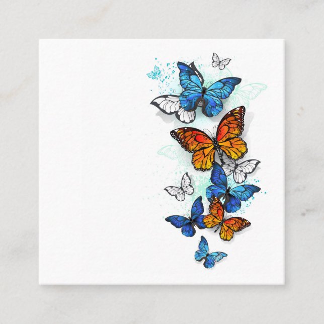 Flying Butterflies Morpho und Monarch Quadratische Visitenkarte (Vorderseite)