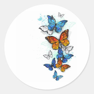 Flying Butterflies Morpho und Monarch Runder Aufkleber
