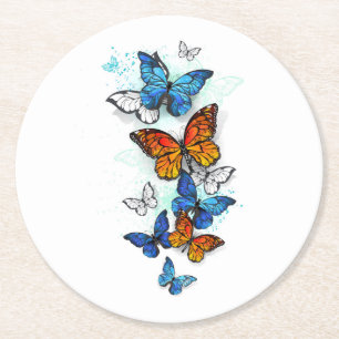 Flying Butterflies Morpho und Monarch Runder Pappuntersetzer