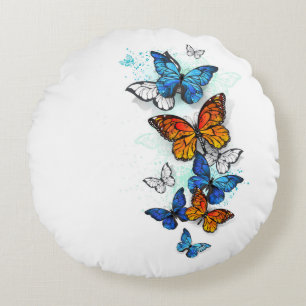Flying Butterflies Morpho und Monarch Rundes Kissen