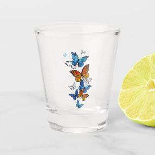 Flying Butterflies Morpho und Monarch Schnapsglas