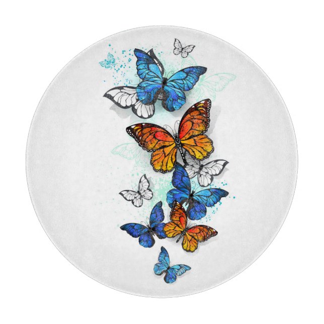 Flying Butterflies Morpho und Monarch Schneidebrett (Vorderseite)