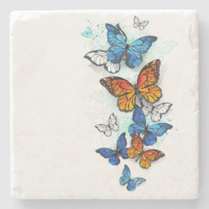 Flying Butterflies Morpho und Monarch Steinuntersetzer