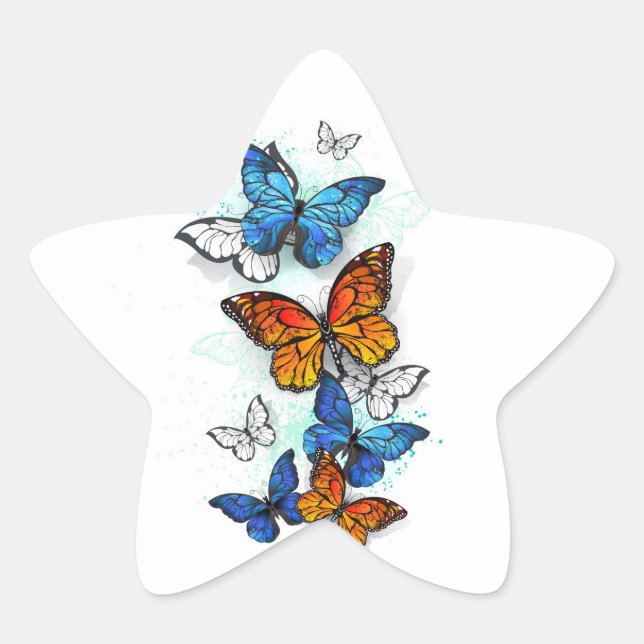 Flying Butterflies Morpho und Monarch Stern-Aufkleber (Vorderseite)