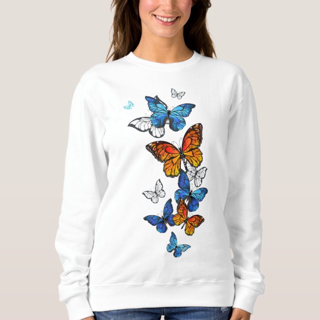 Flying Butterflies Morpho und Monarch Sweatshirt (Vorderseite)