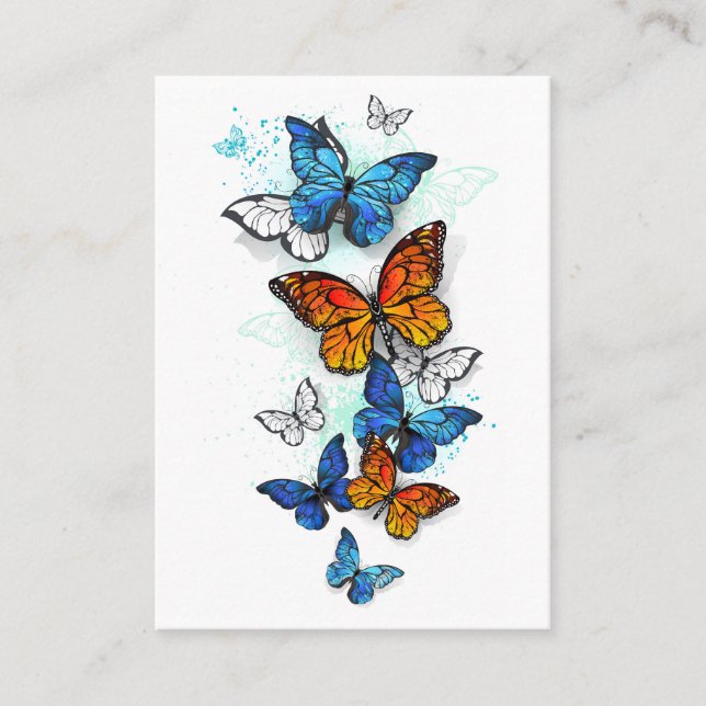 Flying Butterflies Morpho und Monarch Telefonnummerkarte (Vorderseite)