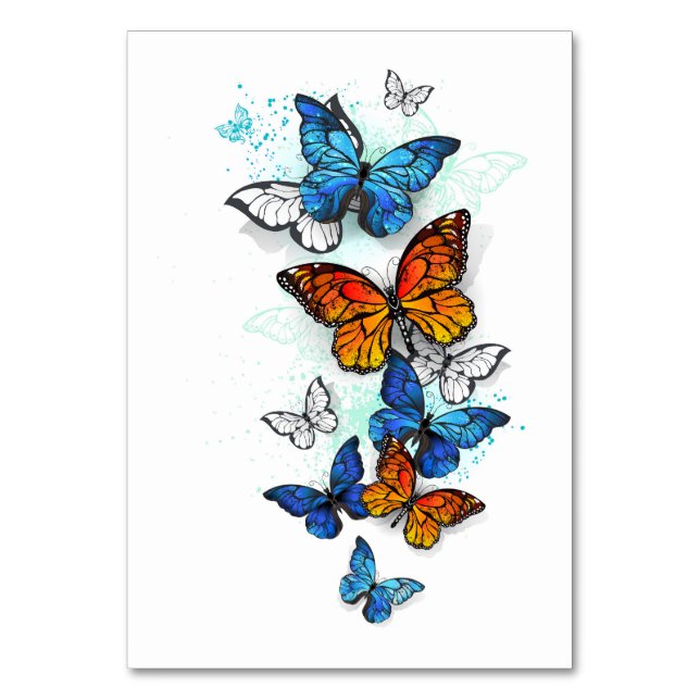 Flying Butterflies Morpho und Monarch Tischnummer (Vorderseite)