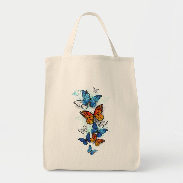Flying Butterflies Morpho und Monarch Tragetasche (Vorne)
