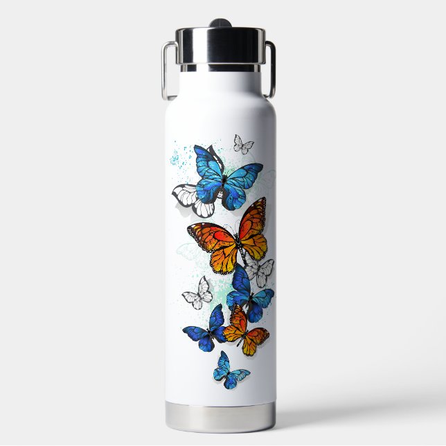 Flying Butterflies Morpho und Monarch Trinkflasche (Vorderseite)