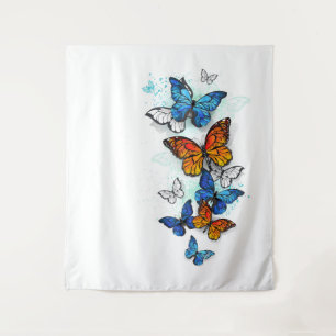 Flying Butterflies Morpho und Monarch Wandteppich