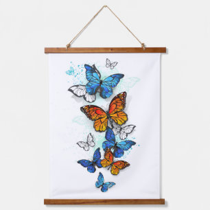 Flying Butterflies Morpho und Monarch Wandteppich Mit Holzrahmen