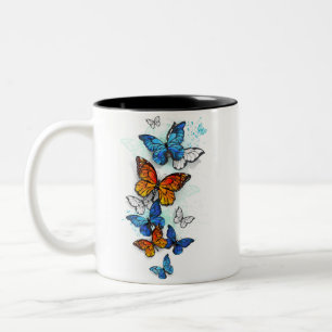 Flying Butterflies Morpho und Monarch Zweifarbige Tasse
