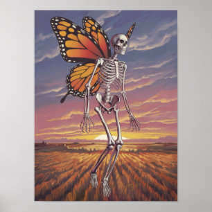 Flying Butterfly Skeleton Print Poster Wand Kunst
