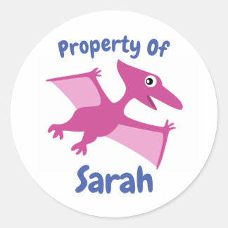 Flying Cartoon Dinosaur Children Label Runder Aufkleber