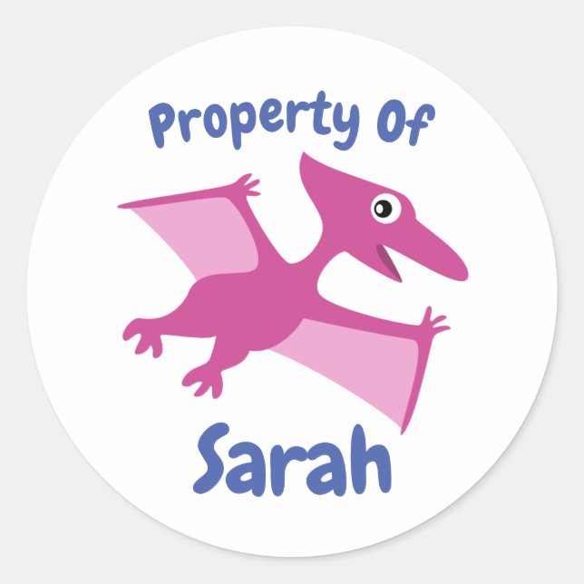 Flying Cartoon Dinosaur Children Label Runder Aufkleber (Vorderseite)