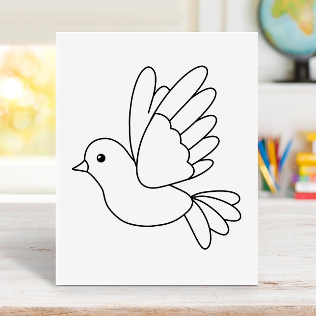Flying Cartoon Dove Bird Farbing Page Gummistempel (Von Creator hochgeladen)