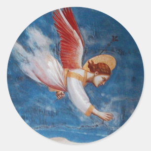 FLYING CHRISMAS ANGEL IN BLUE SKY, FERIENPARTEI RUNDER AUFKLEBER