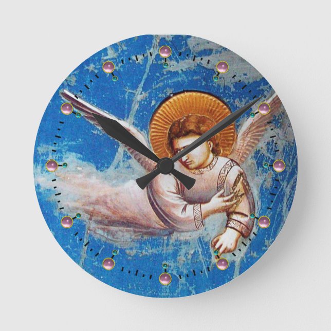 FLYING CHRISTMAS ANGEL IN BLUE SKY RUNDE WANDUHR (Vorderseite)