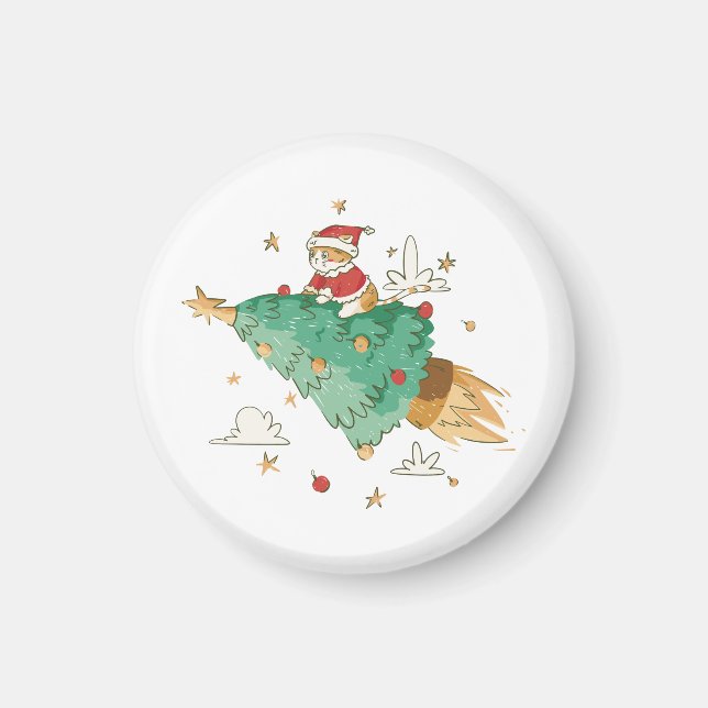 Flying Christmas Tree Santa Cat Magnet (Vorne)