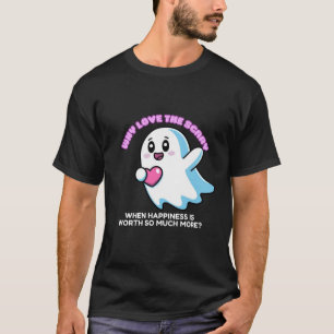 Flying Chubby Kawaii Ghost Holding a Heart T-Shirt