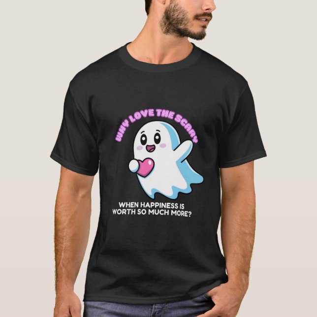Flying Chubby Kawaii Ghost Holding a Heart T-Shirt (Vorderseite)
