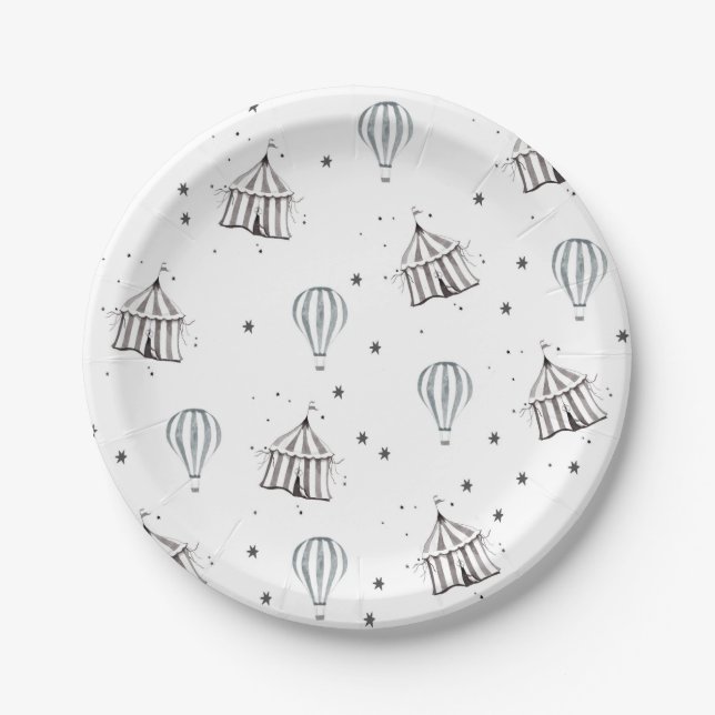 Flying Circus & Hot Air Ballon Wasserfarbe Kinder Pappteller (Vorderseite)