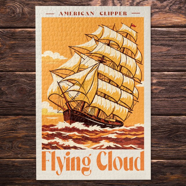 Flying Cloud Amerikanisches Clipper-Schiff Vintage (Flying Cloud American Clipper Ship Vintage Poster. Jigsaw Puzzle)