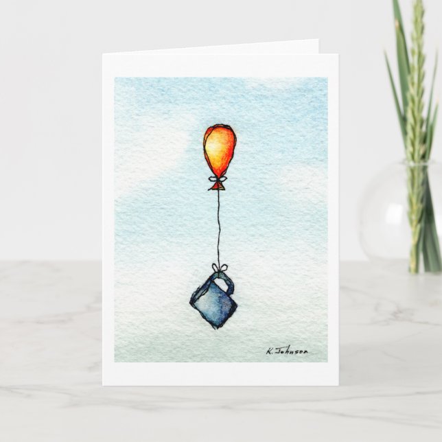 Flying Coffee Watercolor Grußkarte Karte (Vorderseite)