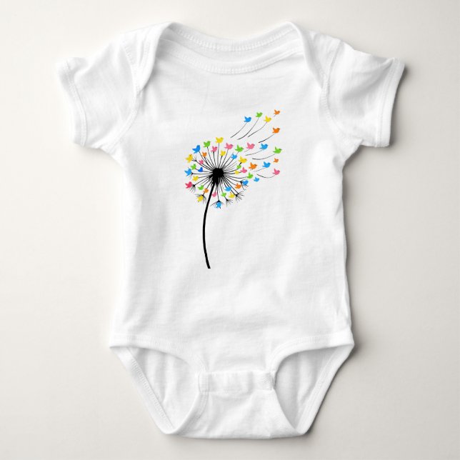 Flying colorful birds dandelion flow baby strampler (Vorderseite)