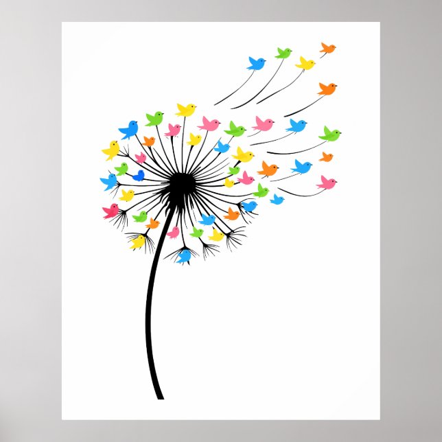 Flying colorful birds dandelion flow poster (Vorne)