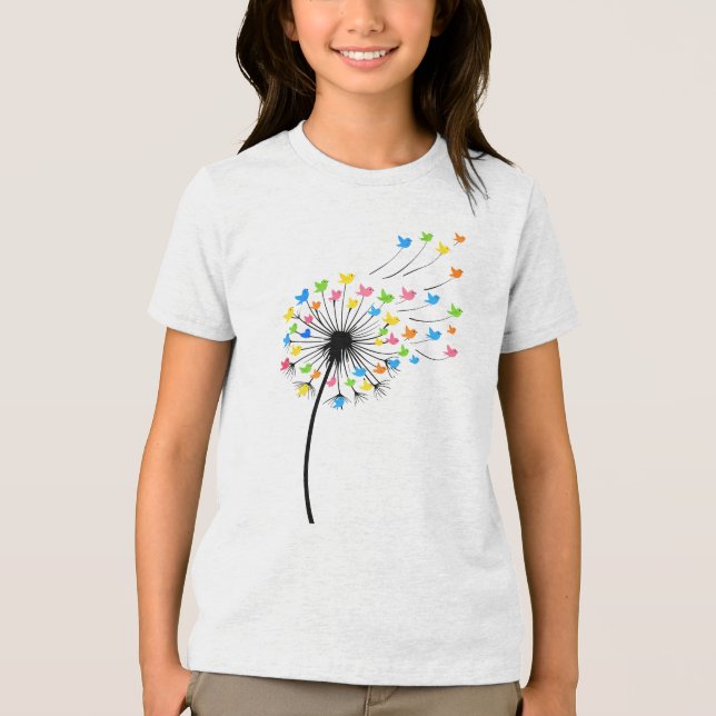 Flying colorful birds dandelion flow Tri-Blend shirt (Vorderseite)